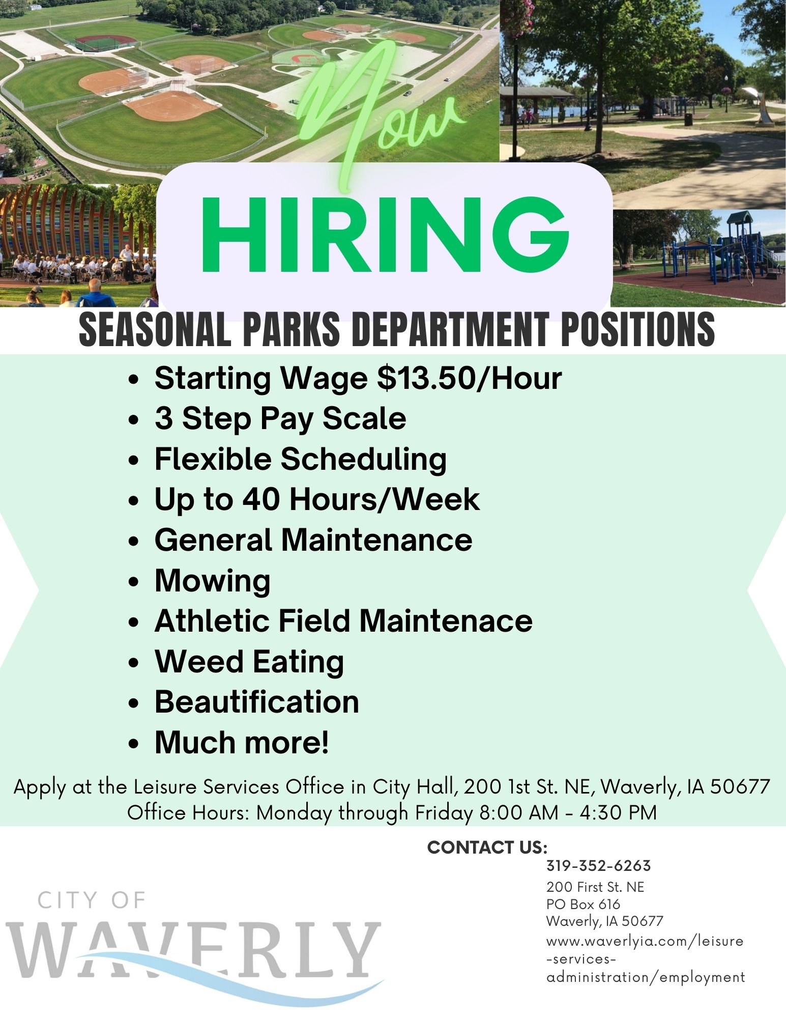 2023 Now Hiring Parks Department The City of Waverly